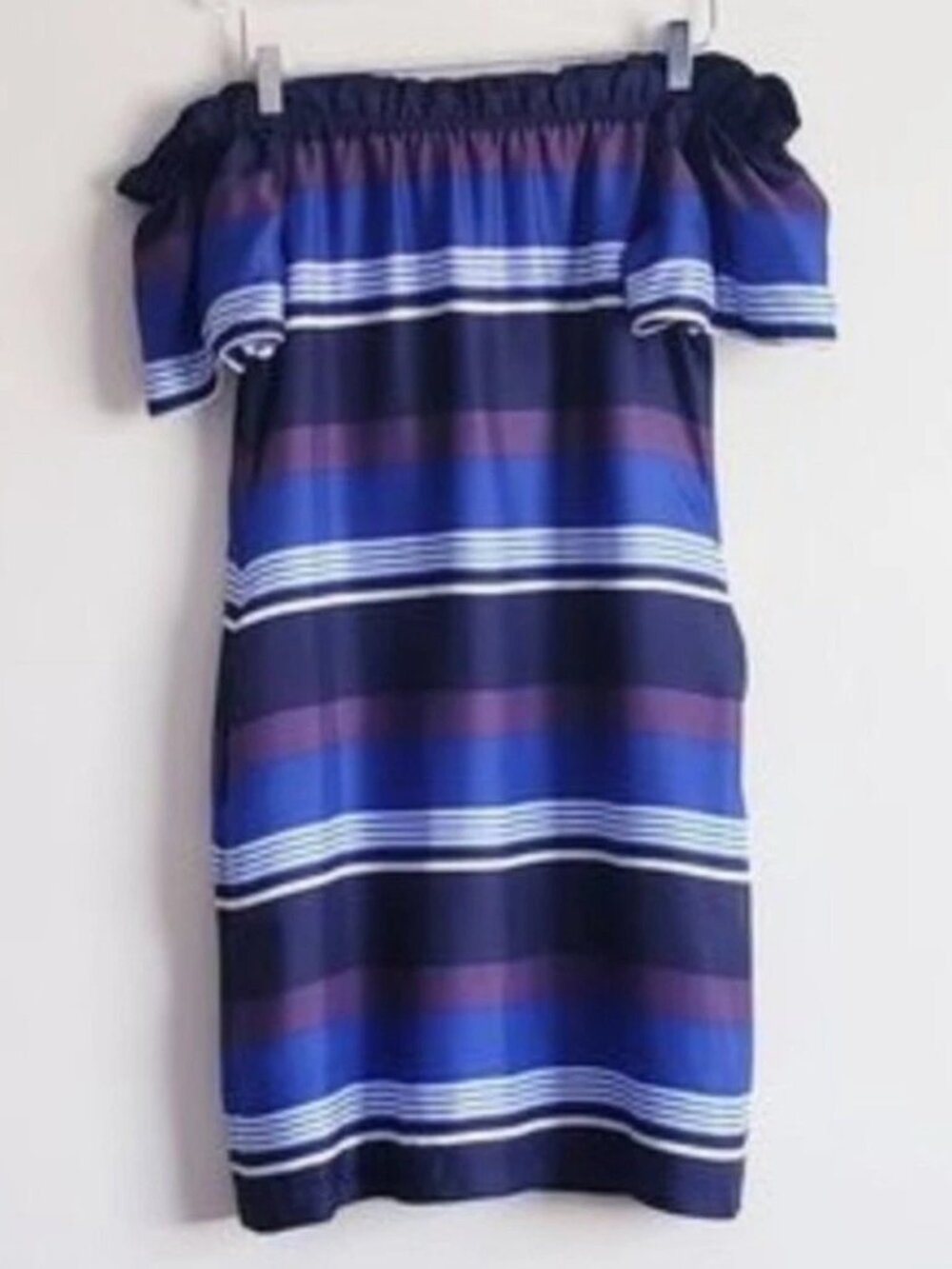 Banana Republic Silk Stripe Off The Shoulder Shift Dress Womens S Lined Pockets - Picture 8 of 14